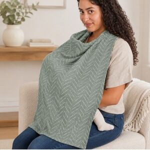 Itzy Ritzy Swaddle Blanket Baby‎ 42x42 Green Chevron Muslin Cotton Nursing Loop